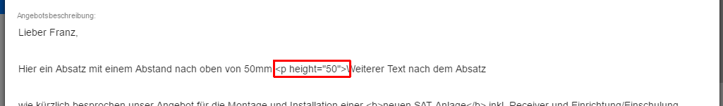 Beispiel Absatz mit 50mm in Angebots-Appendix Beispiel Absatz mit 50mm in Angebots-Appendix