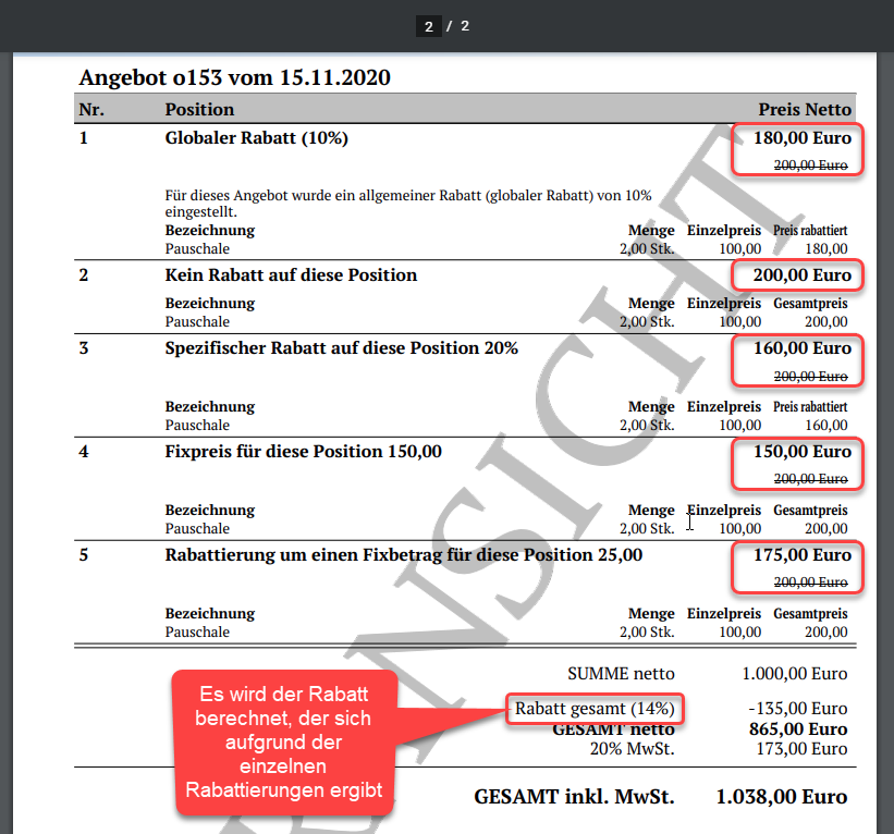 PDF Resultat mit rabattierten Positionen PDF Resultat mit rabattierten Positionen