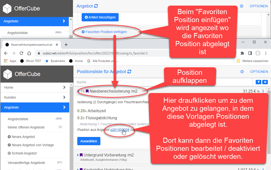Favoriten-Position finden - Variante 1 über Einfügen Favoriten-Position finden - Variante 1 über Einfügen