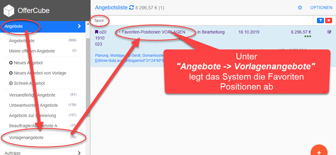 Favoriten-Position finden - Variante 2 über Vorlagenangebot Favoriten-Position finden - Variante 2 über Vorlagenangebot