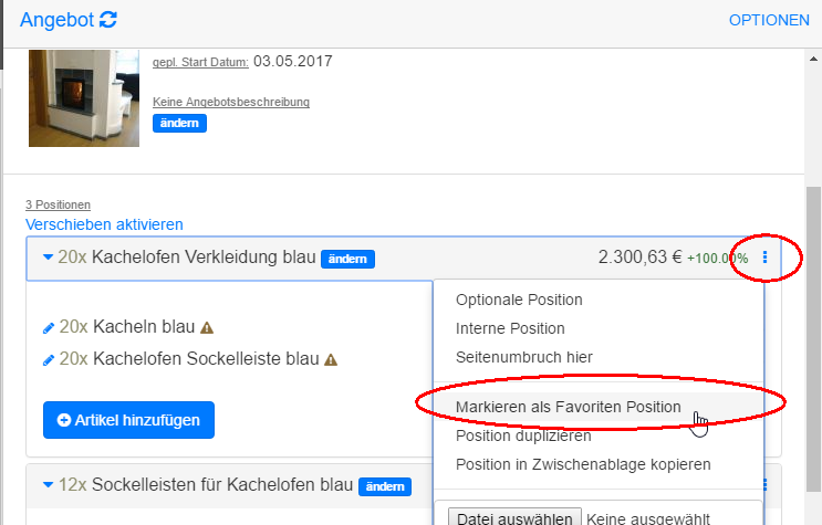 Position als Favorit markieren Position als Favorit markieren