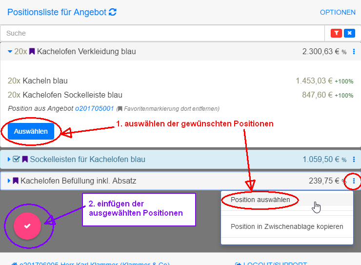 Favoriten-Position auswählen Favoriten-Position auswählen
