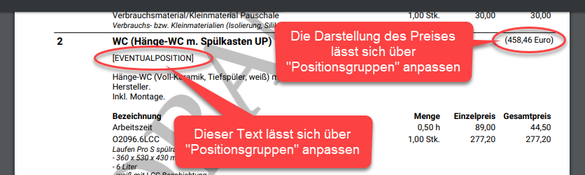 Optionale Position im PDF Optionale Position im PDF
