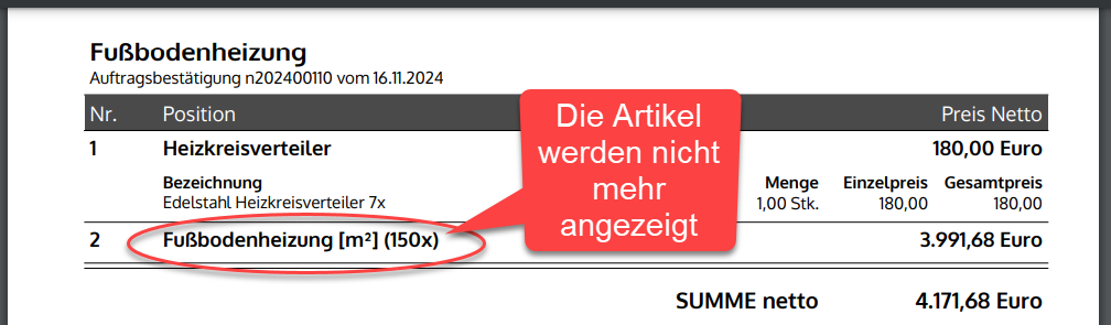 Positiongruppe mit Einstellung "Artikel Liste immer ausblenden" PDF Resultat Positiongruppe mit Einstellung "Artikel Liste immer ausblenden" PDF Resultat
