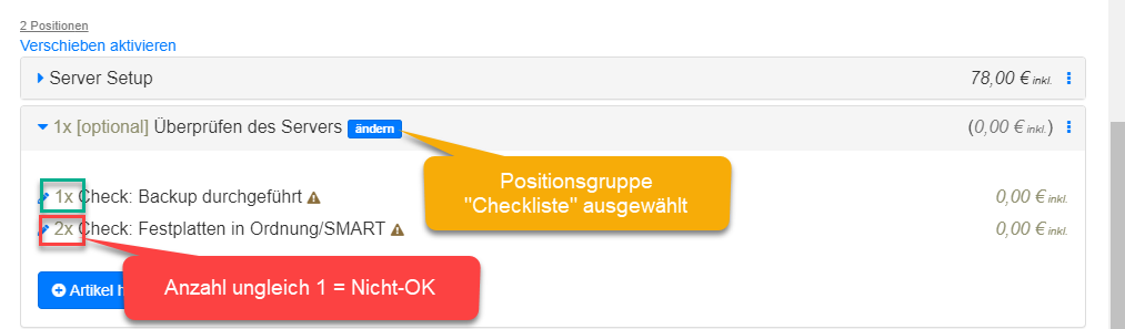 Artikel in Position Artikel in Position