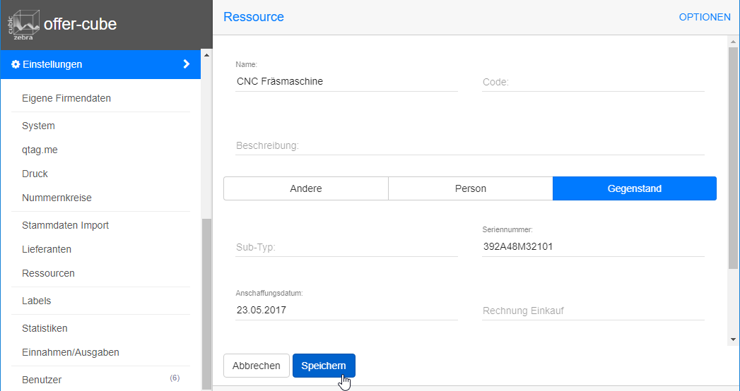 Ressource anlegen Ressource anlegen