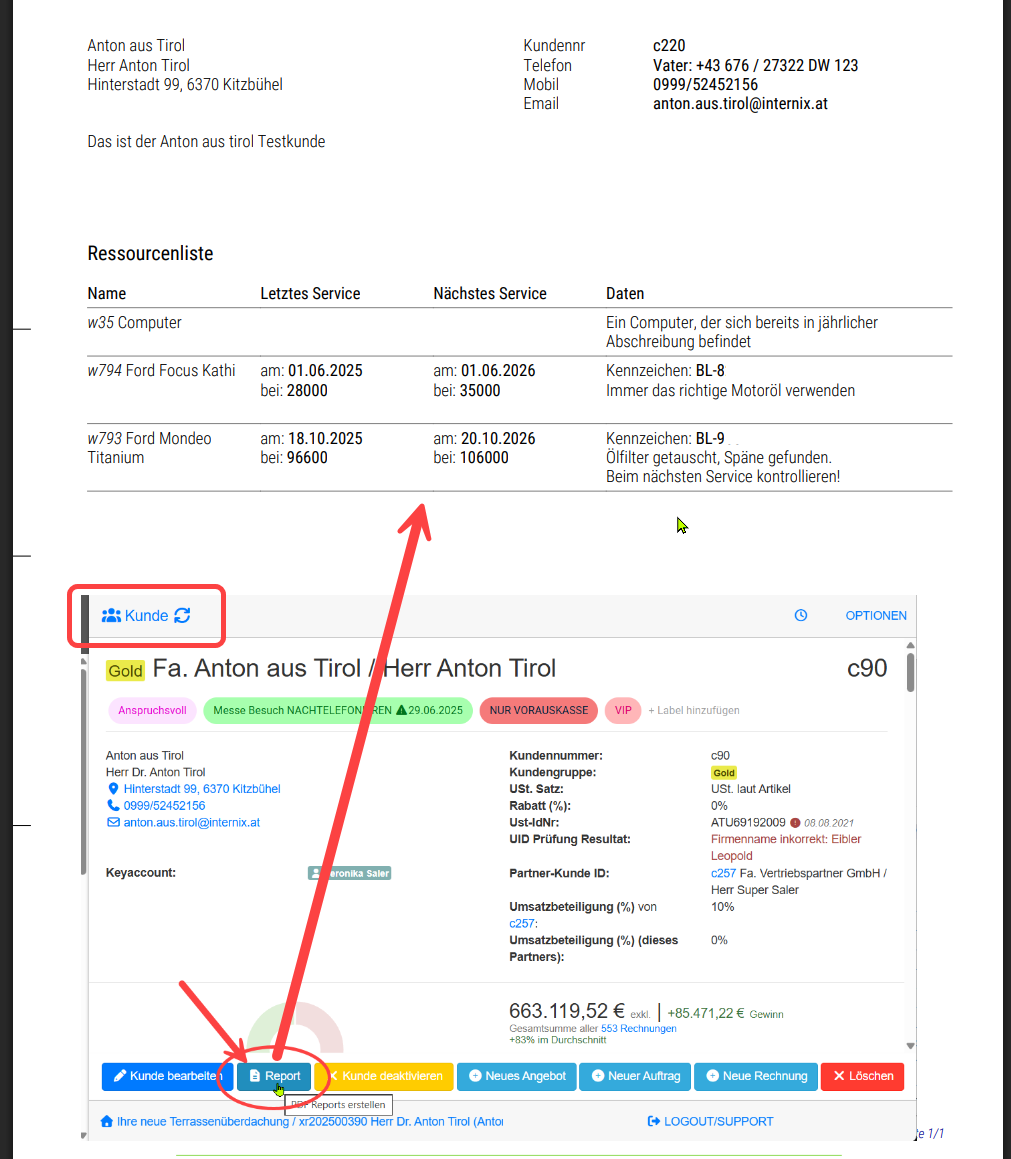 Kunden PDF Report mit Fahrzeug Übersicht Kunden PDF Report mit Fahrzeug Übersicht