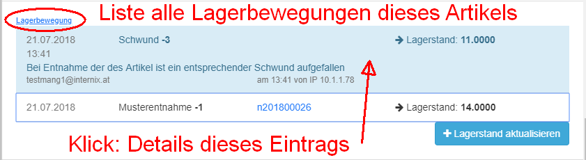 Lagerbewegung aktualisiert Lagerbewegung aktualisiert