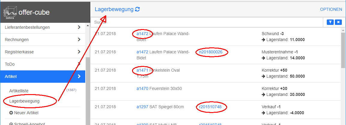 Lagerbewegung Liste Lagerbewegung Liste