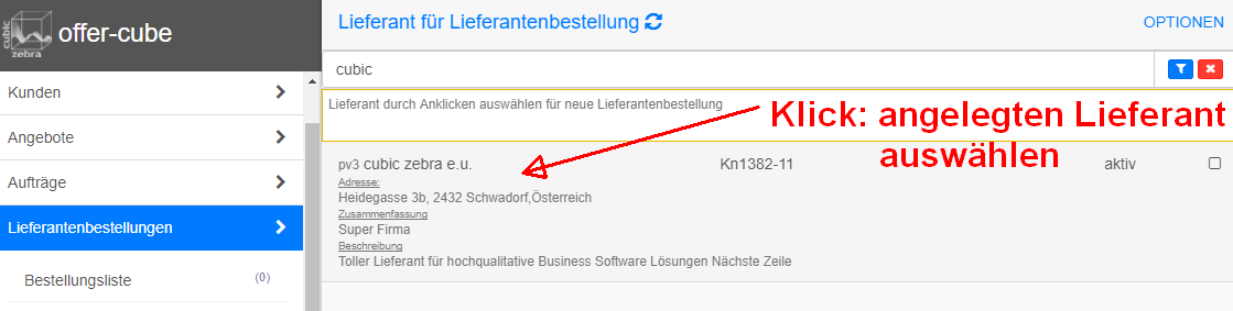 Lieferant auswählen Lieferant auswählen