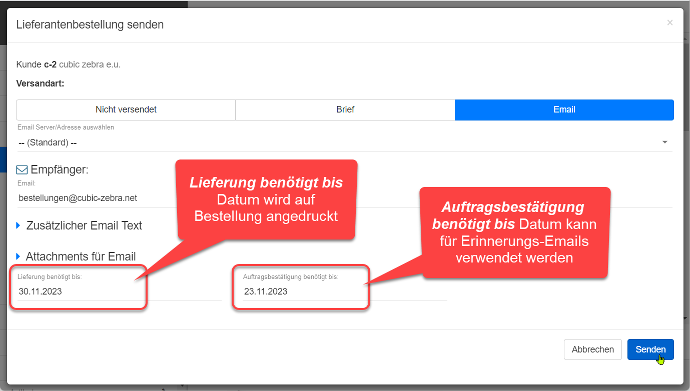 Senden Dialog mit Datumsfelder Senden Dialog mit Datumsfelder