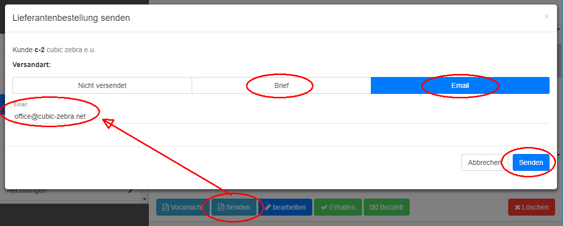 Bestellung versenden Bestellung versenden