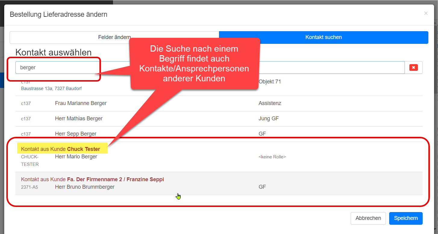 Kunden Kontakte/Ansprechpersonen durchsuchen Kunden Kontakte/Ansprechpersonen durchsuchen