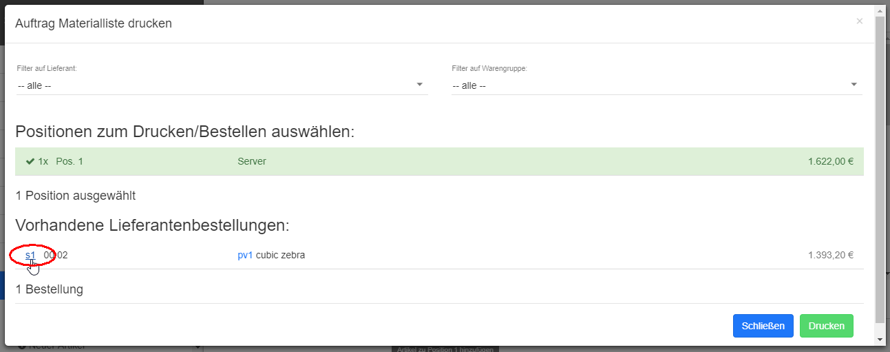 Lieferantenbestellung erstellt Lieferantenbestellung erstellt