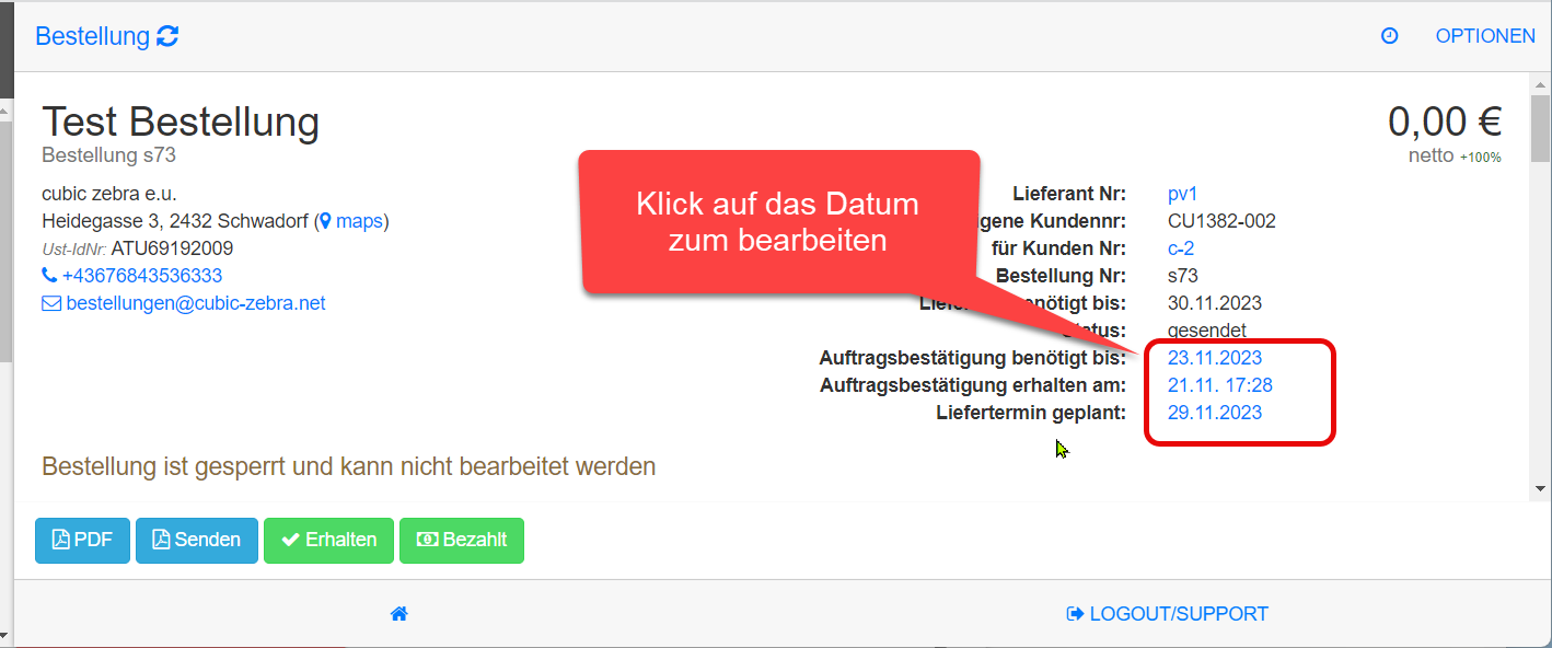 Auftragsbestätigung und Liefertermin Datum pflegen Auftragsbestätigung und Liefertermin Datum pflegen