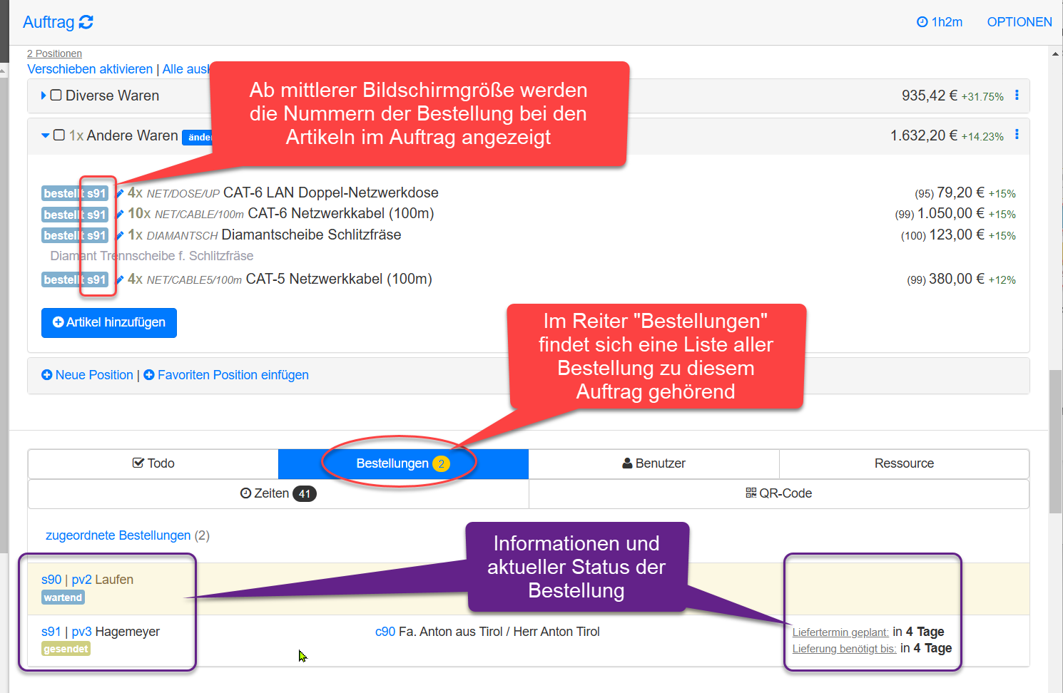 Lieferantenbestellungen Übersicht im Auftrag Lieferantenbestellungen Übersicht im Auftrag