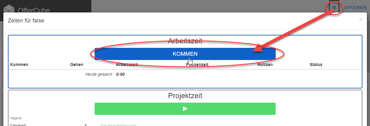 Kommen/Gehen Dialogbox Kommen/Gehen Dialogbox