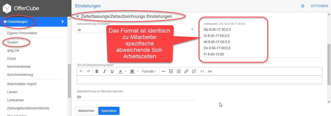 System Einstellungen - Zeiterfassung - Sollarbeitzeiten System Einstellungen - Zeiterfassung - Sollarbeitzeiten