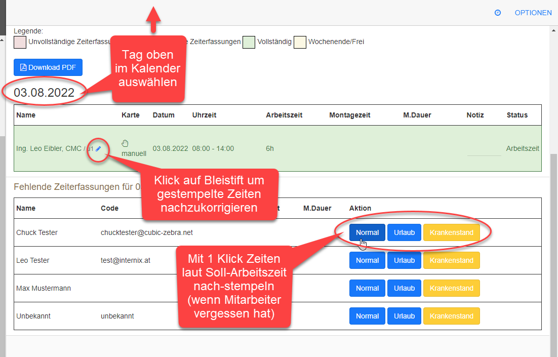 Zeiten korrigieren und nachstempeln Zeiten korrigieren und nachstempeln
