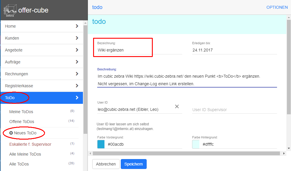 Neues ToDo anlegen Neues ToDo anlegen
