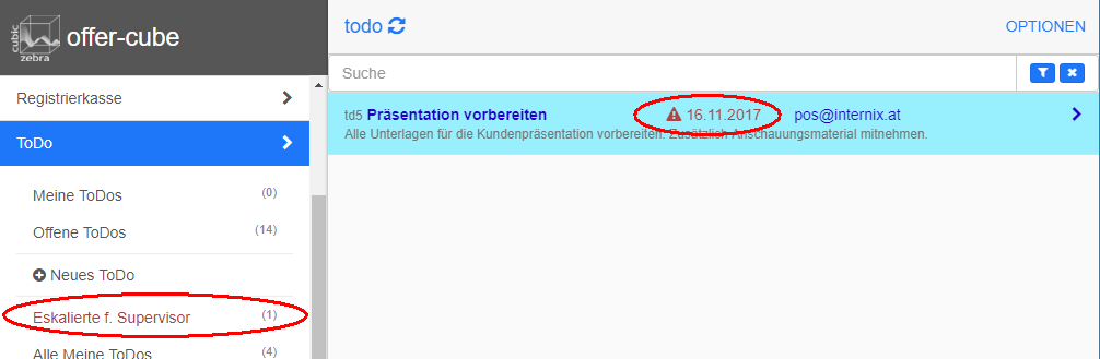 ToDo eskaliert für Supervisor ToDo eskaliert für Supervisor