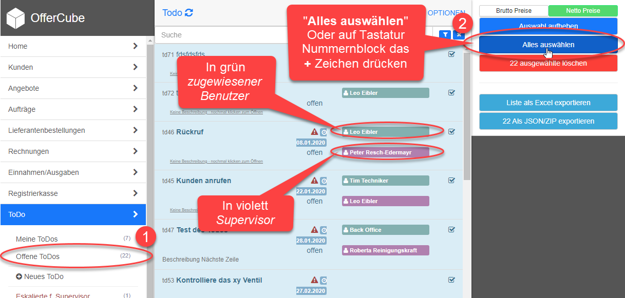 ToDo Listen-Ansicht ToDo Listen-Ansicht