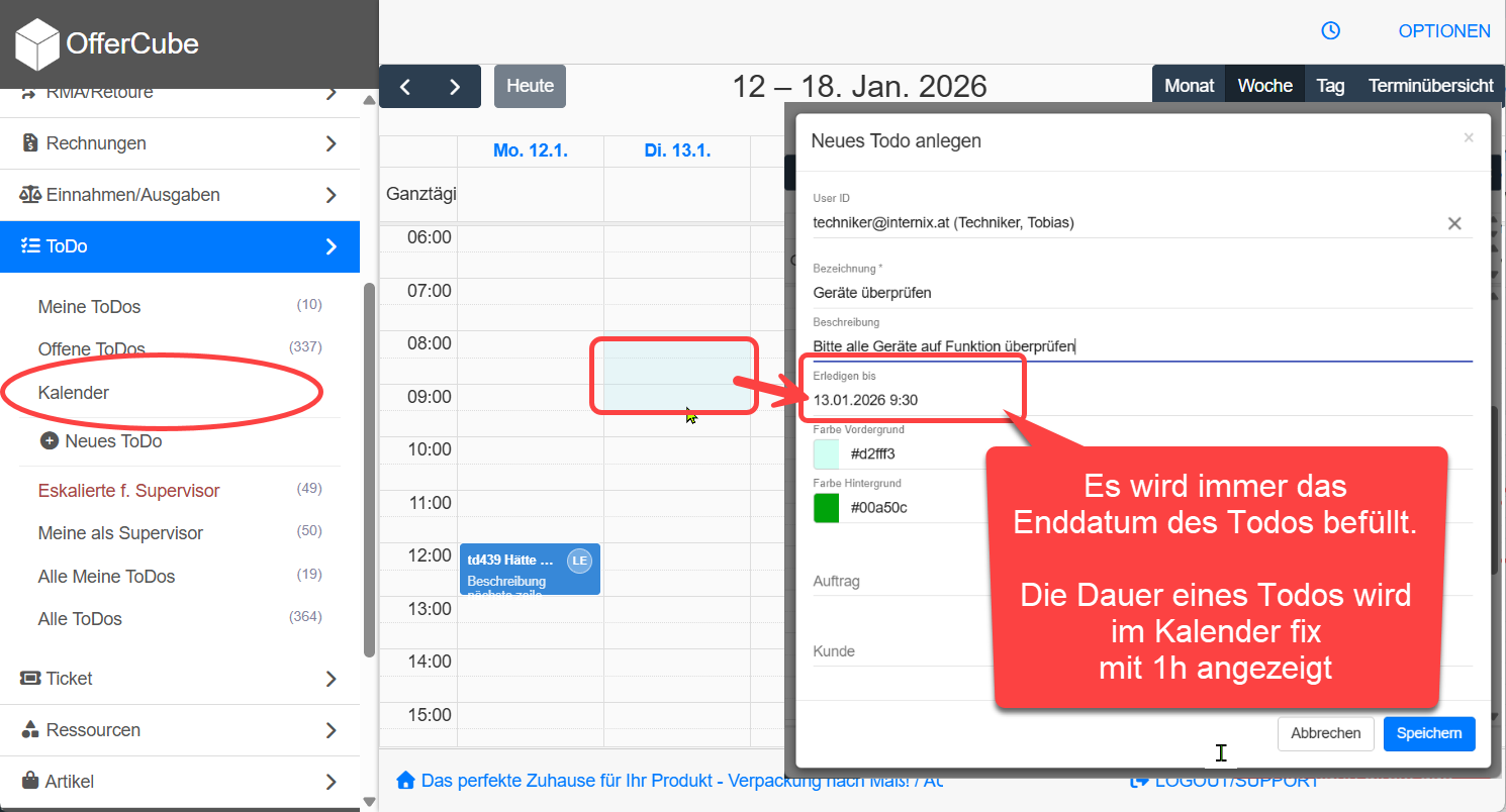 Todo direkt im Kalender bearbeiten Todo direkt im Kalender bearbeiten