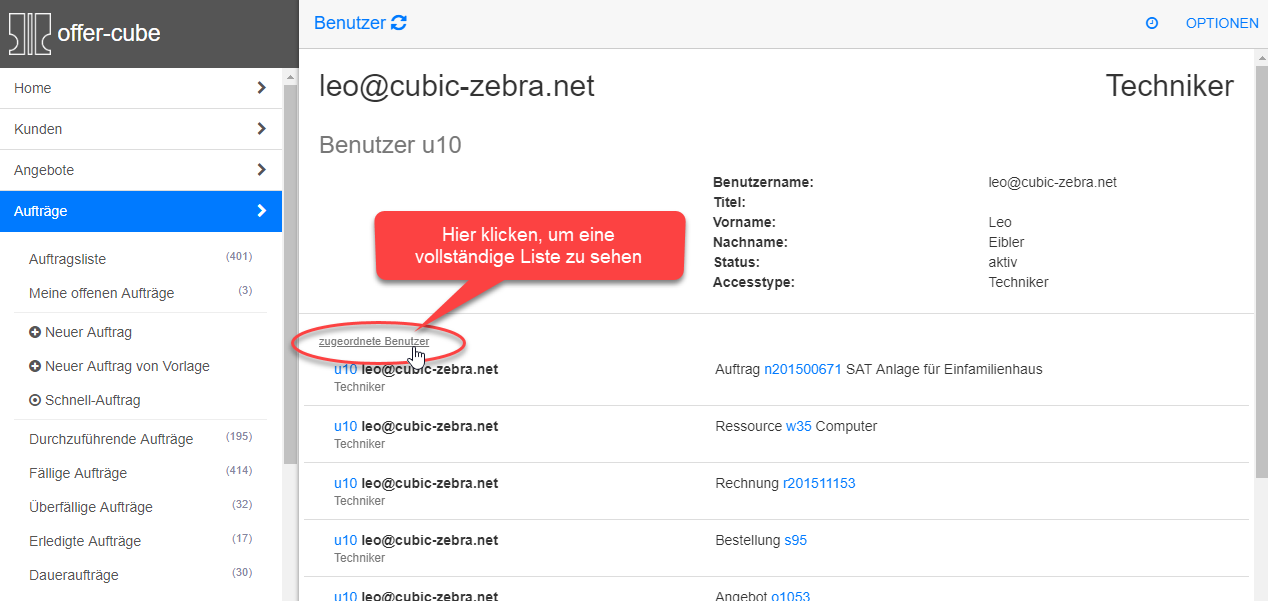 Liste aller Benutzerzuordnungen Liste aller Benutzerzuordnungen