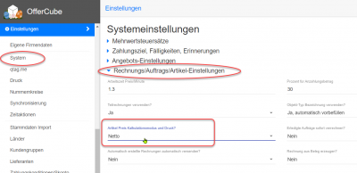 Einstellungen - Artikel Preis Kalkulationsmodus und Druck? Einstellungen - Artikel Preis Kalkulationsmodus und Druck?