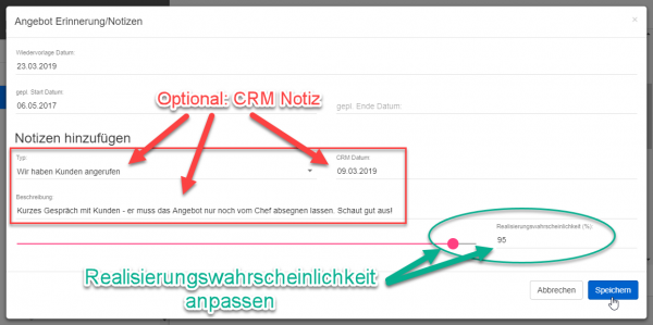 CRM Notiz befüllen CRM Notiz befüllen