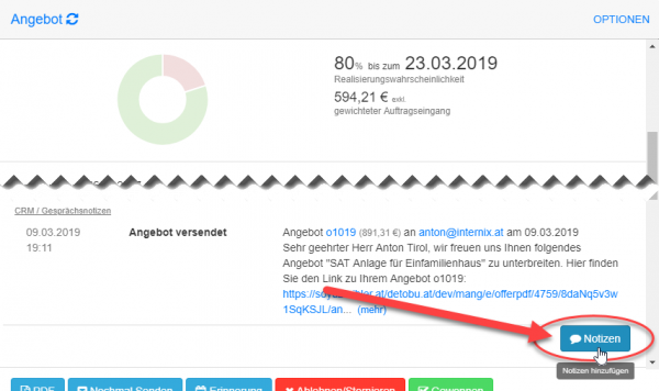 Angebot CRM Notiz Button Angebot CRM Notiz Button