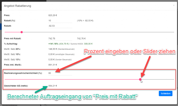 Realisierungswahrscheinlichkeit mit Slider oder Prozenteingabe setzen Realisierungswahrscheinlichkeit mit Slider oder Prozenteingabe setzen
