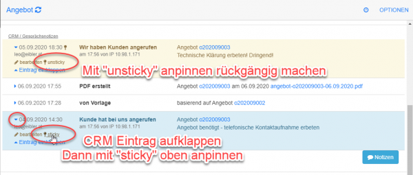 CRM Einträge mit "sticky" anpinnen CRM Einträge mit "sticky" anpinnen