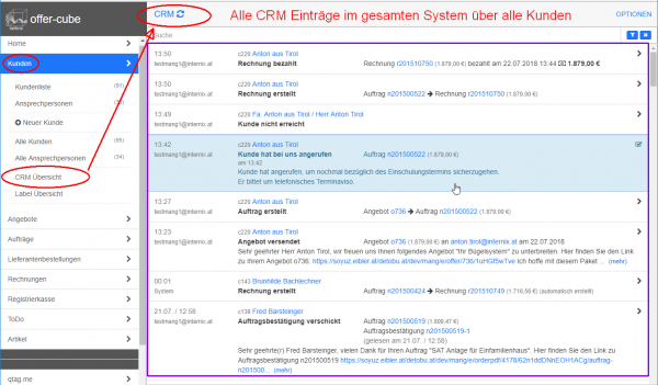 CRM Liste im gesamten System CRM Liste im gesamten System